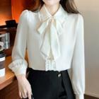 Long-sleeve Frill Trim Bow Blouse