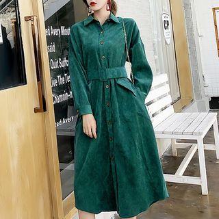 Long-sleeve Corduroy Midi A-line Shirtdress