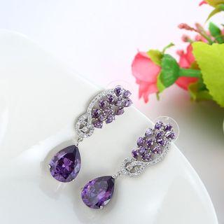 Rhinestone Drop Statement Earring Purple - One Size