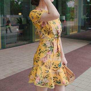 Cutout-back Floral Print Dress