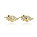 Fashion Elegant Plated Gold Wing Stud Earrings With Cubic Zircon Golden - One Size