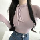 Long-sleeve Tie-neck Fitted Top