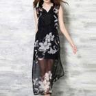 Set: Floral Print Midi Chiffon Dress + Slipdress