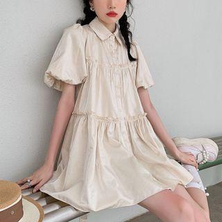 Puff-sleeve Ruffled Open-back Shirtdress