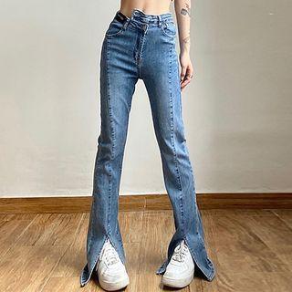 High Waist Straight Leg Asymmetrical Jeans