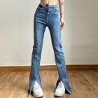 High Waist Straight Leg Asymmetrical Jeans