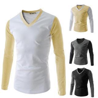 Two-tone V-neck T-shirt