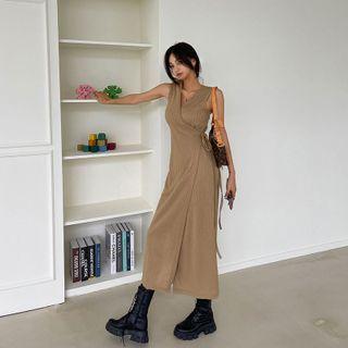 Sleeveless Ribbed Maxi Wrap Dress