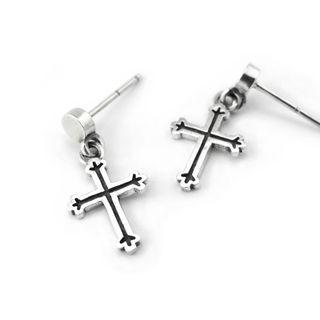 Sterling Silver Single Cross Drop Earring Single - Silver - One Size