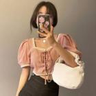Square Neck Short-sleeve Lace Up Top