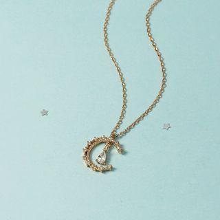Rhinestone Moon & Star Pendant Necklace Necklace - Drops - Moon - One Size
