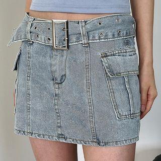 Denim Belted Miniskirt