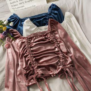 Velvet Drawstring Crop Top In 5 Colors