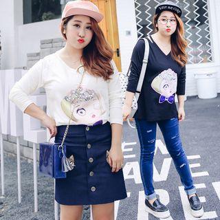 Cartoon Print Cut Out Detailed Long Sleeve T-shirt