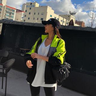 Letter Print Color-block Jacket