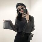 Sheer Long-sleeve Top With Camisole As Shown In Figure - One Size