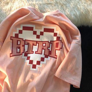 Short-sleeve Heart Lettering Print T-shirt