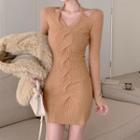 Cold-shoulder Knotted Ribbed Knit Dress