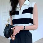 Collar Striped Knit Tank Top Stripe - Black & White - One Size