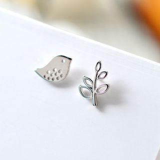 Sterling Silver Cutout Bird & Leaf Studs