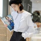 Long-sleeve Striped Blouse White - One Size
