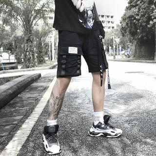 Embroidered Letter Strap Cargo Shorts