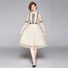Lace Trim 3/4-sleeve A-line Party Dress