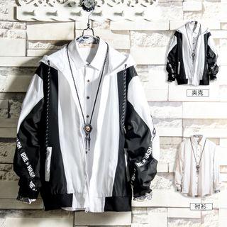 Set: Long-sleeve Shirt + Hooded Zip Cargo Jacket