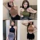 Pin-accent Ruched Halter Top