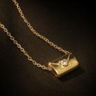Rhinestone Heart Necklace Godl - One Size
