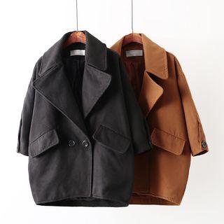 3/4-sleeve Notch-lapel Buttoned Coat