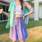 Color Block Short-sleeve Knit Top / Wide Leg Shorts