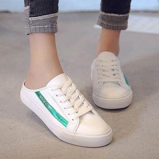 Contrast Stripe Lace-up Mules