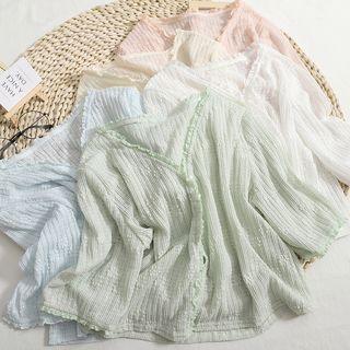 Elbow-sleeve Lace Trim V-neck Jacket