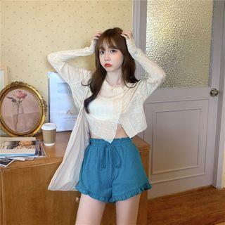 Striped Long-sleeve Top / Ruffle Shorts