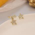 Asymmetric Rhinestone Star Earring 1 Pair - 925 Silver - Gold - One Size