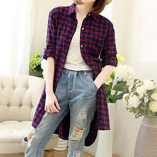 Check Long Shirt / Camisole Top / Set: Check Long Shirt + Camisole Top