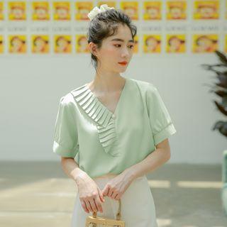 Asymmetric Short-sleeve Ruffled Chiffon Blouse