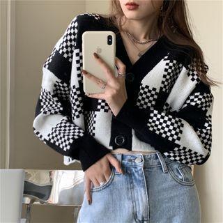 Checkered V-neck Cardigan