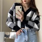 Checkered V-neck Cardigan