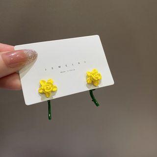 Flower Alloy Earring 1 Pair - Green & Yellow - One Size