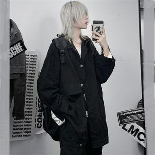 Front Pocket Denim Button Jacket Black - One Size