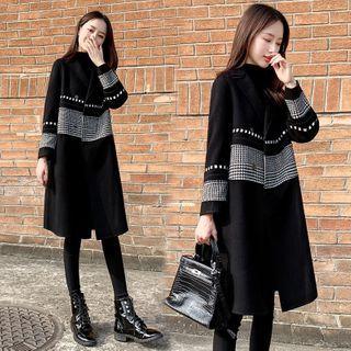 Houndstooth Panel Button-up Long Coat