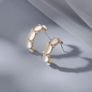 Cat Eye Stone Rhinestone Alloy Open Hoop Earring 1 Pair - Gold - One Size