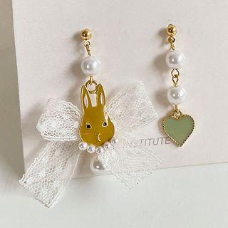 Glaze Rabbit Lace Bow Dangle Earring 1 Pair - Silver Needle - As Shown In Figure - One Size