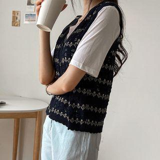 Scallop-edge Flower-pattern Vest