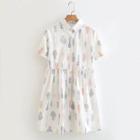 Printed Short-sleeve Shirt Dress White - One Size