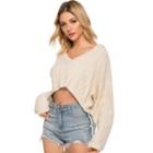 Cropped Cable-knit Sweater Off-white - One Size