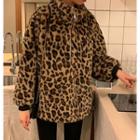 Leopard Print Half-zip Pullover As Shown In Figure - One Size