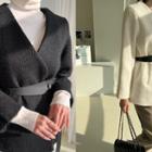 Collarless Wrap Jacket With Belt